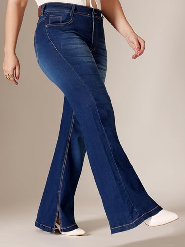 Image of Miss Chase A+ Women's Wide-Leg Mid Rise Regular Length Blast Effect Denim Jeans