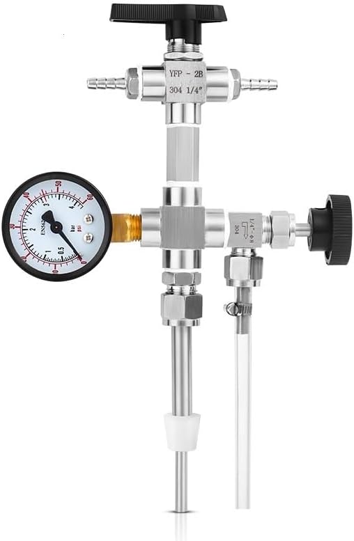 Upgraded Counter Pressure Bottle Filler with 0-60 Pressure Gauge, Homebrew Beer Bottling Device Oxygen-free Contact Transfer Kit(Barb type)