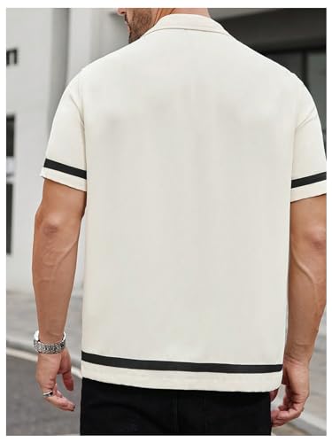 Verdusa Men's Contrast Binding Collar Shirts Casual Button Down Short Sleeve Top2