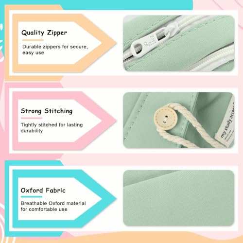 Image of Canvas School Bag Pencil Case, 3 Layer 6 Compartment Large Capacity, Aesthetic Pencil Pouch for Stationary, Cute Stationery for Kids, Pencil Case for Girls & Boys (Our Timer G)