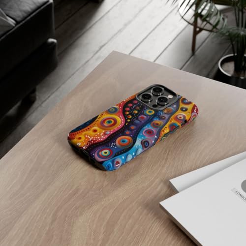 Coque iPhone 14 Pro motif circulaire abstrait coloré rigide de protection