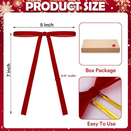 Image of 24 Pcs Red Velvet Bows Ornaments for Christmas Tree, Vintage Rustic Elegant Velvet Christmas Bows Tree Decorations, Indoor Home Decor for Wreath Mantle Gift Wrap Holiday Decor, 3 /8'' W, 5 * 7 inch