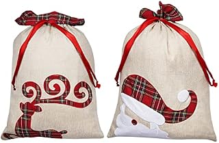 2PCS Christmas Santa Sack Large Canvas Bag with Drawstring Xmas Gift Bag Decorations Canvas Santa Bag for Gift Xmas Package Christmas Party Favors