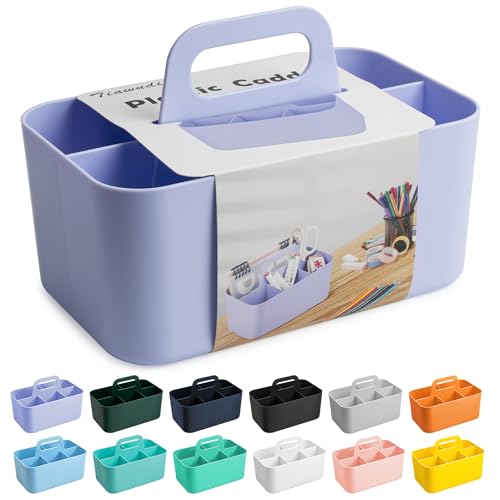 Tiawudi Multipurpose Caddy Organizer, Plastic Caddy with Handle, Stackable Desk Organizer for Stationery, Marker and Pencil, Office Supplies Organizer, Dorm Caddy