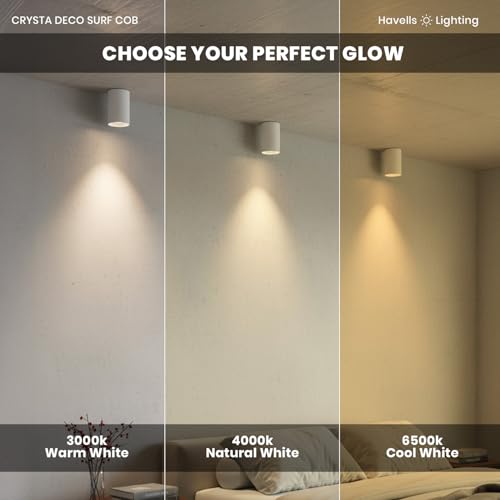 Image of Havells Crysta Deco Surf Cob 12W 6K Chrome W,Led-Spotlights,Energy Efficient,Long Life of 25000 Burning Hours,Beam Angle of 36,Metal Body Cob with Integrated Driver,Cool Daylight (6500K)