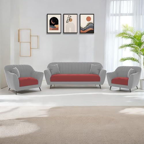 Image of Atticus 3+1+1 Seater Sofa Set for Living Room (Maroon Grey Colour) Premium Fabric Sofa