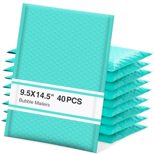 UCGOU Bubble Mailers 9.5x14.5" 40 Pack Usable Size 9.5x13.5" Teal Padded