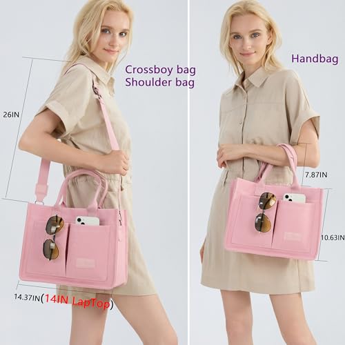image for ZHMO Canvas Tote Bag for Women With Compartments and Pockets,Pink Wome