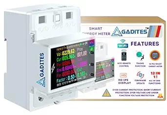 GADITES 12 in 1 100A Digital Energy Meter Frequency Active Power Factor Current Ampere Voltage protector Wifi energy Meter HD IPS LED DISPLAY