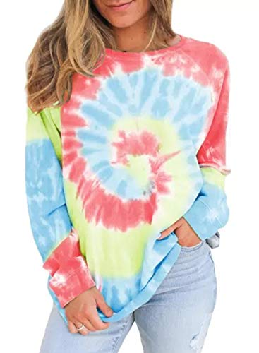 Ranphee Tie-Dye Felpe Senza Cappuccio Girocollo Manica Lunga Casual da Donna Tops
