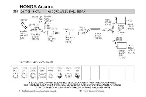 Image of Walker 31733 Exhaust Pipe Flange Gasket for Honda Odyssey
