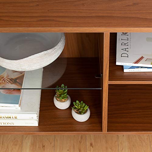 image for Walker Edison Englewood Mid Century Modern Glass Shelf TV Stand for TV