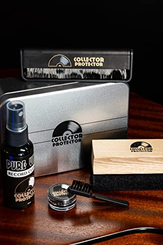Vinyl Record Cleaning Kit - The Complete Set - Includes Soft Velvet & Carbon Fiber Record Brushes, Lp Cleaner Solution, Turntable Stylus Gel, Microfiber Cloth, Label Protector & Metal Storage Case #TOP5