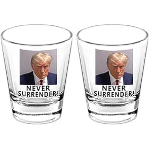 Lymhy 2 Pack Trump Mug Shot Shot Glass FunnyDonald Trump Police Mugshot Photo Never Surrender Not Guilty Free Trump 1.5oz Shot Glass Small Glass Cups Mug Gift