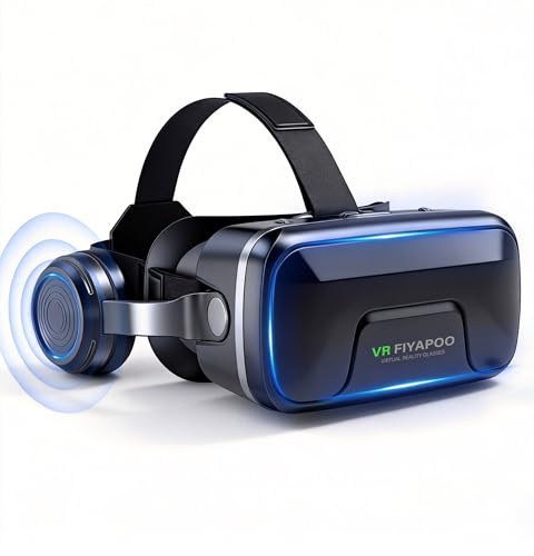 FIYAPOO 3D VR Brille mit HiFi Kopfhörern, Immersive Virtual Reality für Spiele & Filme, Ergonomisches Design, Unterstützt 4,7-7,2 Zoll Smartphones, Weihnachten Geschenk für Kinder