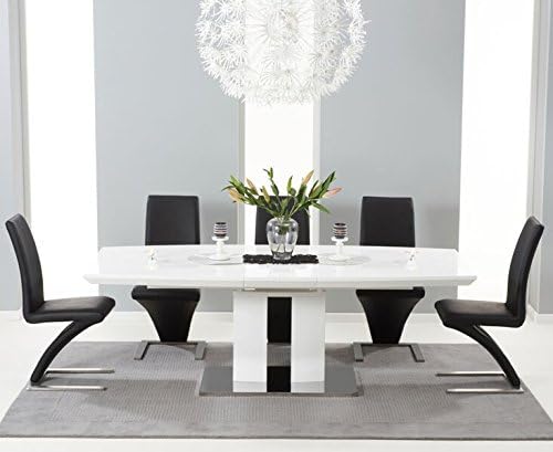 Oak Furniture House Rossi High Gloss 6 Seater Rectangle Extending Dining Table Black Z Chair Set