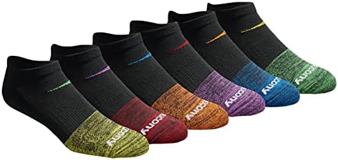 Saucony Men's Multi-Pack Mesh Ventilating Comfort Fit Performance No-Show Socks, Fashion Tippped Black (6 Pairs), Shoe Size 8-12
