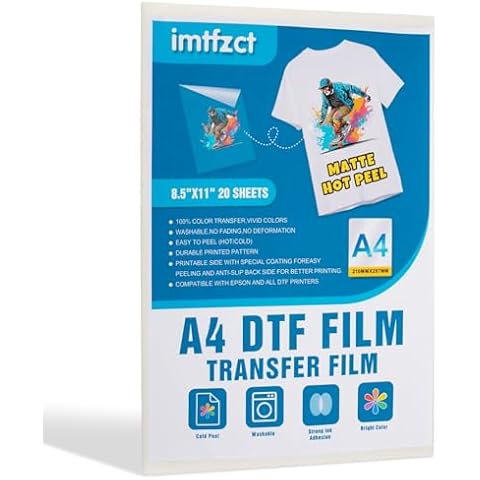 DTF Transfer Film Paper，30 Sheet A4 (8.5"×11"), Double Sided Matte Clear PreTreat PET Heat Transfer Paper, Cold and Hot Peel, Direct to Film for T-Shirts Textile Cover