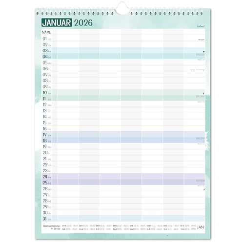 Planificador Familiar 2026 - Calendario 2026 Planificador Familiar 7 Columnas Calendario Familiar 2026 de Enero de 2026 a Diciembre de 2026, 33 x 44 cm, Color