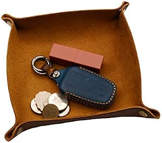 aolaso Leather Tray for Men, Cowhide Leather Coin Tray Bedside Valet Tray Organizer Catchall Trinket Tray for Key Jewelry /Cell Phone/ Watches/ Candy Christmas Day & New Year Gift