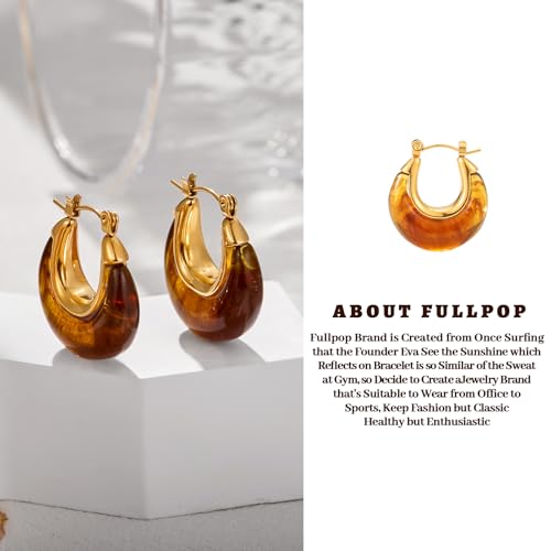 Image of Fullpop Vintage Earrings for Women, Chunky 14K Gold Plated Resin Hoop Earrings Lightweight Hollow Drop Earrings Hypoallergenic Earrings for Women Vintage Anthropologie Jewelry Gifts for Women