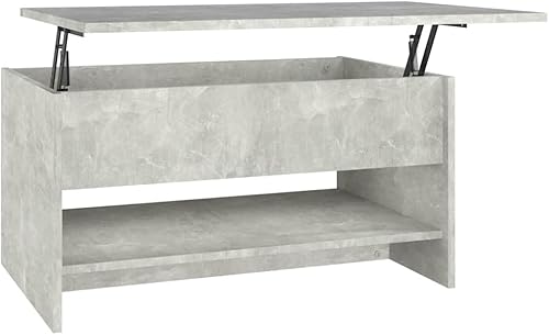 Miniatura 3 de Mesa de centro de madera de ingeniería gris hormigón, 31.5 x 19.7 x 15.7 pulgadas, altura ajustable para sala de estar, mesas decorativas de mesa de