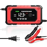 Car Battery Charger with LED Display,Smart & Automatic Trickle Charger for 12V AGM Gel Deep Cycle Battery,Multiple Charging Modes Battery Chargers for Car SUV Motorcycle (Red)