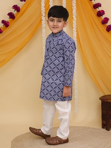 Image of AJ DEZINES Boys Cotton Full Sleeve Printed Kurta Pajama Set for Kids - Ethnic wear | Special Occasion & Traditional Outfit |Boys Kurta Pyjama Set - Regular Fit