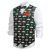 Giftdigger Christmas Vest for Men 3PC Green Christmas Suit Vest Tie Set Holiday Xmas Santa Vests Tie Set Party Tuxedo,XL