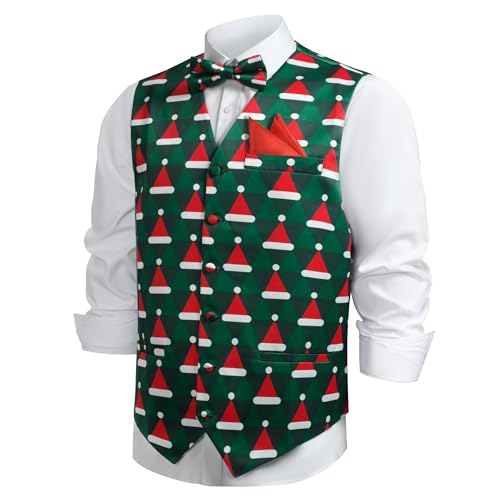 Giftdigger Christmas Vest for Men 3PC Green Christmas Suit Vest Tie Set Holiday Xmas Santa Vests Tie...