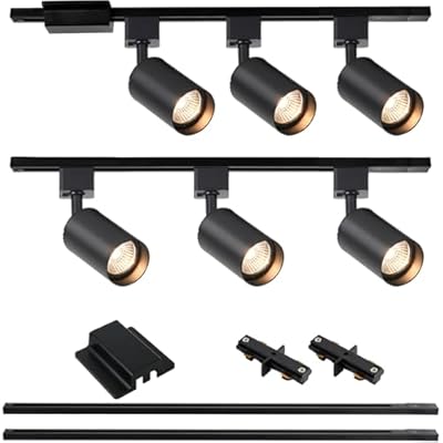 Hiiglxii 6-Light LED Track Lighting Kit with 6.6FT H Track Lighting Rails & Floating Canopy Connector, GU10 Track Light Kit, Modern Kitchen Track Lighting Fixtures Ceiling Spot Light, Black (No Bulbs)