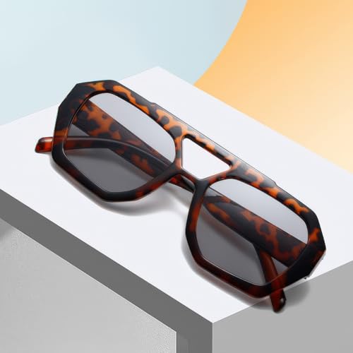 Retro Aviator Sunglasses for Women Men 70s Vintage Trendy Rectangle Shades Thick Frame Sun Glasses SG0034