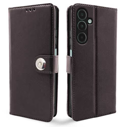 Image of Pikkme Flip Cover Leather Finish | Inside TPU with Card Pockets | Wallet Stand and Shock Proof | Complete Protection Button Flip Case for Samsung Galaxy A16 5G(Coffee)