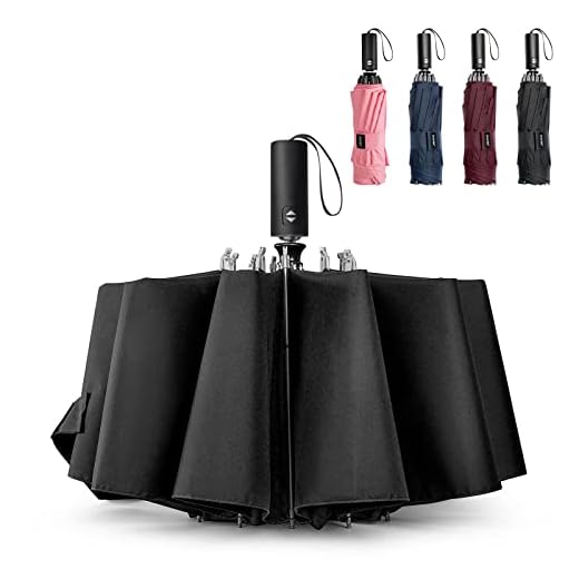 G4Free Large Umbrella 54 Inch Windproof Travel Umbrellas for Rain, Small folding Compact Reverse Umbrella with 10 Ribs Automatic Open Close (Black)