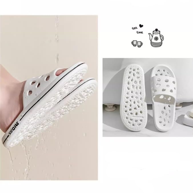 Beach Sandals Non-Slip Bathroom Slippers with Drainage Holes Quick Dry Shower Sandals Dorm Home Slide Shower Shoes for Men Women Outer Slippers(Black,42/43)2