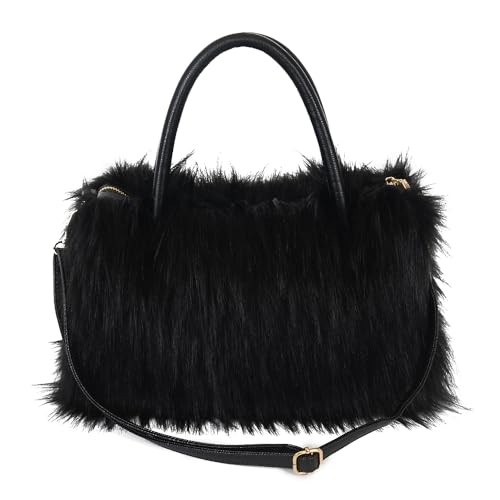 Womens Faux Fur Shoulder Bag Furry Purse Handbag Crossbody Bag with Shoulder Strap