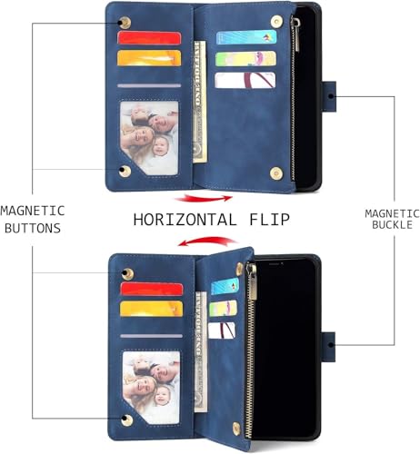 Étui Google Pixel 9a avec 6 porte-cartes et grande poche zippée bleu - 4