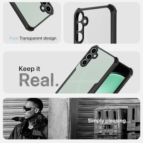 Image of Pikkme Crystal Clear Transparent Back | Ultra Hyrbid | Full Camera Protection | Raised Edge | Bumper Back Case for Samsung Galaxy S24 FE 5G (Black)
