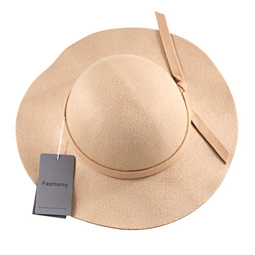 Image of Fascharmy Vintage Baby Girls Floppy Wide Brim Wool Felt Fedora Cloche Hat Cap Camel
