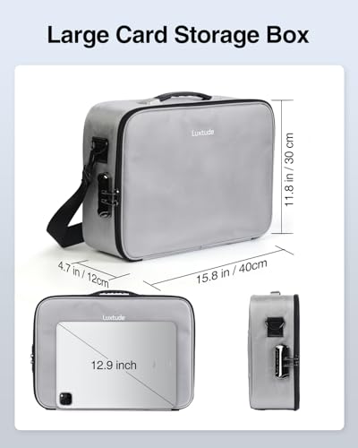 Image of Luxtude Trading Card Storage Box w /Adjustable Dividers, Large Top Loader Card Storage w /Combination Lock, Baseball Sports Cards Case for Toploaders, MTG Carrying Case for Pokemon /TCG /YuGiOh (Silver)