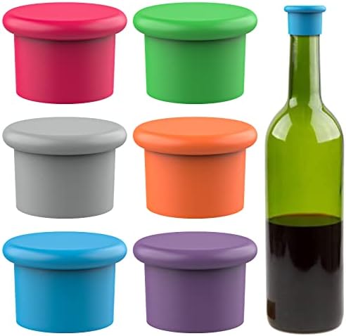 Silicone Wine Stoppers – Replace a cork – Airtight seal on Wine Bottles – Reusable Beer Bottle Cover – Wine Bottle Stopper – Wine Saver – Wine Gifts – Easy to clean! (6 Pack, Assorted)