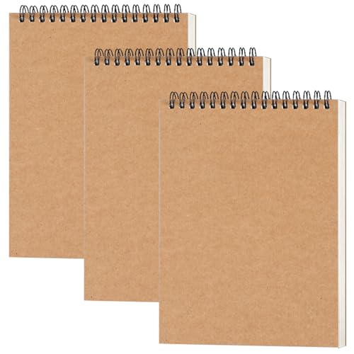 Lot de 3 carnets de croquis A4, 30 feuilles/60 pages, papier sans acide (160 g/m²), papier kraft avec reliure à spirale, pour dessin et croquis, fournitures pour artistes et étudiants
