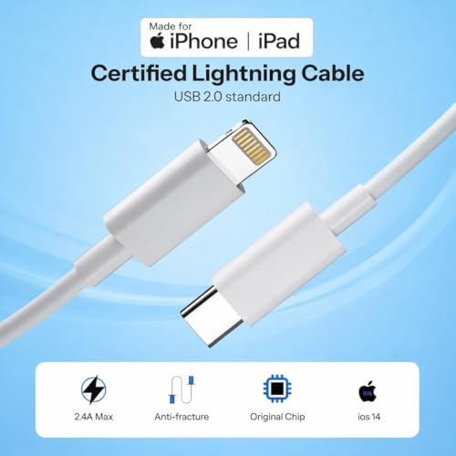 Image of [Original 20W Type-C to 8-Pin PD Fast Charging Cable Compatible with iPhone 14 /14 Pro / 14 Pro Max / 13 /13 Pro / 13 ProMax /12 /11 /XR /XS /all Series | 20Watt | Mfi Certified, 6 Months Warranty, White