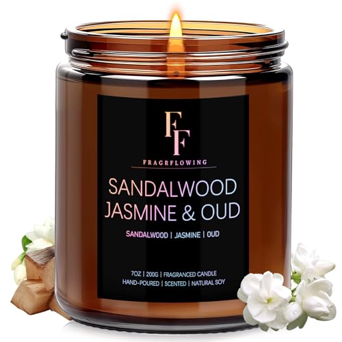 Sandalwood Jasmine Scented Candle for Home Soy Wax Candle Aromatherapy Candle Gift for Women Men 7oz