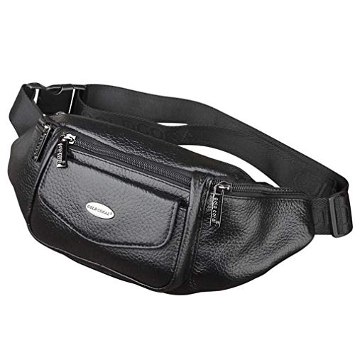 Hebetag Pochete de couro para homens e mulheres, viagens, atividades ao ar livre, esportes, corrida, caminhada, quadril, cinto fino para celular, bolsa casual tipo carteira, nº 12 preto, One Size