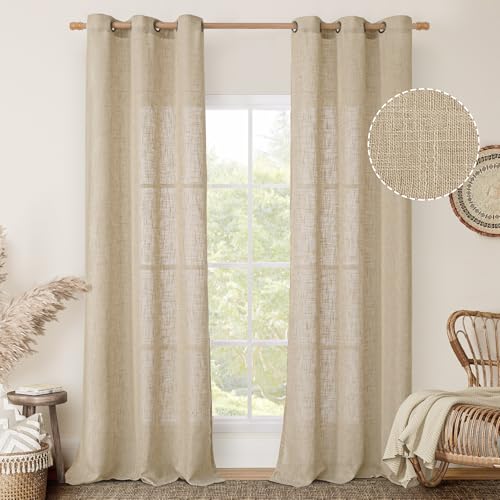 Image of LAMIT Linen Blended Curtains for Bedroom, Linen Textured Light Filtering Drapes Bronze Grommet Boho Burlap Panels for Farmhouse /Living Room, 2 Panels, 38 x 84 Inch, Brown