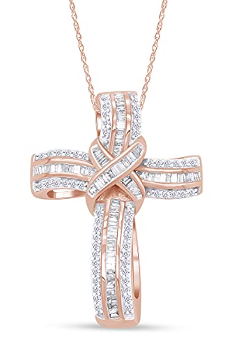 AFFY Infinity Cross Pendant Necklace, 1.00 Carat Lab Grown Diamond Religious Jewelry Gift For Women & Men in 14k Rose Gold Over Sterling Silver (1 Ctw)