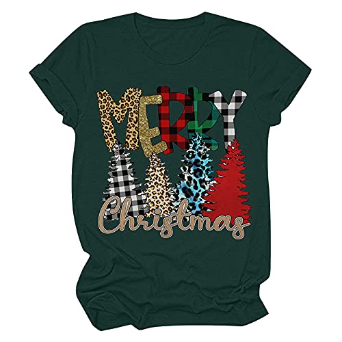 Image of luoluoluo Ladies Christmas T Shirt Sale Clearance Womens Short Sleeve Tops Merry Christmas Slogan Print Xmas Sweatshirt Christmas Tree T-Shirt Novelty Funny Tee O-Neck Casual Tshirts Activewear S-XXL