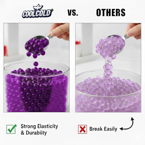 Image of COOLCOLD Gel Blaster Refill Ammo - 50,000 Rounds of 7-8mm Non-Toxic Water Beads for Gel Guns - Safe for Adults 15+ - Transparent Blue Gel Bullets - Pack of 5 - Also Ideal as Home Decor Vase (Purple)