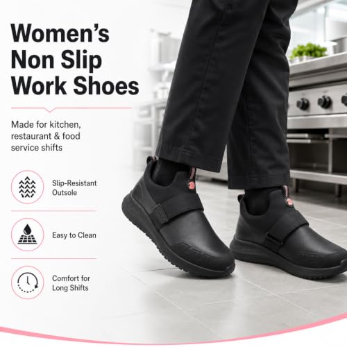 Image of Women's Non Slip Work Shoes Slip Resistant Waterproof Chef Shoe for Women Working in Kitchen Restaurant Food Service Slip-On Design Walking Sneakers Zapatos Trabajo